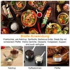 A collage of food dishes and small metal sauce cups filled with various ingredients. Produktbild-Vorschau