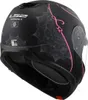 A black motorcycle helmet with pink and gray decorative patterns. Náhled obrázku produktu