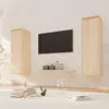 Two light-colored wooden cabinets are mounted on a textured wall above a shelf, with a black television in the center. The cabinets appear to be the same size and are positioned symmetrically on either side of the television. A shelf is mounted below the t Voir les images du produit