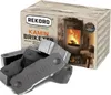 A box of Rekord Kamin Briquettes with several briquettes in the foreground. Produktbild-Vorschau