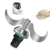 A collage of a food processor, its blade, and dough with flour. Produktbild-Vorschau