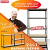 A man is shown next to a shelving unit, with marketing text and a product approval stamp. Anteprima dell’immagine prodotto