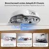 A marketing image showcasing the features of a robot vacuum cleaner, including its ability to navigate obstacles and clean carpets. Produktbild-Vorschau