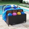 A storage basket filled with pool toys next to a swimming pool. Podgląd zdjęcia produktu