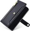 A black leather wallet case for a phone, shown open and at an angle. Produktbild-Vorschau