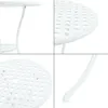A collage of four close-up images of a white metal bistro set, showing details of the table and chair. Produktbild-Vorschau