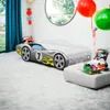 A child's bedroom with a race car-themed bed. Produktbild-Vorschau