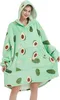 Frau trägt einen übergroßen hellgrünen Fleece-Kuschelhoodie mit Avocado-Print und großer Vordertasche Produktbild-Vorschau