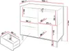 A diagram showing the dimensions of a dresser or cabinet, with an inset showing a drawer. Voir les images du produit