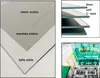 Collage of images showing glass mirror construction, dimensions, and manufacturing. Produktbild-Vorschau