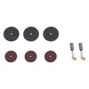 A collection of rotary tool accessories, including cutting discs and carbon brushes, laid out on a white background. Podgląd zdjęcia produktu