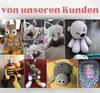 A collage of various crocheted stuffed animals and a baby blanket. Produktbild-Vorschau