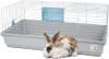 A rabbit cage with a rabbit in front of it. Produktbild-Vorschau