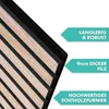 Close-up view of acoustic panels with text overlays highlighting features. Produktbild-Vorschau