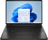 A black HP Spectre x360 convertible laptop is shown open, displaying the Windows 11 start menu on its screen. Produktbild-Vorschau