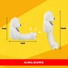 A white teddy bear is shown in two different positions, with dimensions indicated. The background is a vibrant yellow with an orange diagonal stripe and a red bottom stripe. The brand name 'KRUZZEL' is visible at the bottom. Anteprima dell’immagine prodotto