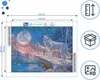 A diamond painting kit with a wolf theme, showing the size and model information. Podgląd zdjęcia produktu