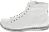 A side view of a white high-top sneaker with silver trim. Produktbild-Vorschau