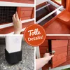 A collage of four close-up images showcasing different features of a wooden chicken coop. Produktbild-Vorschau