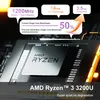 A close-up view of an AMD Ryzen processor on a motherboard, with marketing text overlays highlighting its features and performance. Produktbild-Vorschau