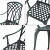 A collage of close-up shots of a dark gray aluminum cast bistro chair with green patina, highlighting its design and construction. Anteprima dell’immagine prodotto