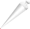 A white cone-shaped school bag with a white fabric drawstring closure at the top and a small red tip at the bottom. Produktbild-Vorschau