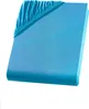 A folded turquoise fitted sheet on a white background. Produktbild-Vorschau
