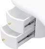 A close-up view of two open drawers of a white table, showing the drawer slides and gold knobs. Voir les images du produit
