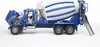 A blue and white cement mixer truck is shown against a white background. Podgląd zdjęcia produktu