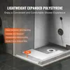 A 3D rendering of a shower tray installation, highlighting its components and features. Voir les images du produit