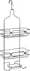A black metal shower caddy with three tiers and hooks, hanging from a hook. Anteprima dell’immagine prodotto