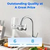 A water filter attached to a kitchen faucet, with text overlays and food items in the background. Náhled obrázku produktu