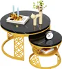 okwish Table basse 2 pcs, aspect marbre noir rond, pieds en Voir les images du produit 4