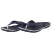 A pair of navy blue Crocs flip-flops with white trim, shown from a side angle on a white background. Produktbild-Vorschau