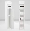 Two views of a tall, narrow white storage cabinet against a white background. Produktbild-Vorschau