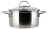 A stainless steel pot with a glass lid is shown against a white background. Produktbild-Vorschau