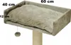 A close-up view of a rectangular cat bed with a plush cushion, mounted on a scratching post. Produktbild-Vorschau
