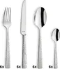 A set of four pieces of cutlery, including a fork, knife, large spoon, and small spoon, arranged in a line against a white background. Each piece has a textured handle and a polished metal finish. The quantity '6x' is indicated below each item. Anteprima dell’immagine prodotto