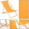 A foldable wooden deck chair with an orange fabric seat and backrest, shown from a slightly angled side view. Produktbild-Vorschau