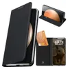 A collage of images showing a black flip phone case with a credit card and a phone displaying an armadillo. Produktbild-Vorschau