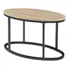 A modern oval coffee table with a wood-look top and black metal legs and base. Produktbild-Vorschau