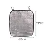 A silver insulated seat cushion with black trim and loops for attachment, shown flat against a white background with dimensions indicated. Produktbild-Vorschau