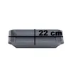 A gray plastic plant saucer with dimensions indicated by black lines and text. Produktbild-Vorschau