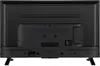 The back of a black television set is shown, resting on its stand. Voir les images du produit