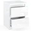 A white, high-gloss bedside table with two drawers, shown from a front-side angle against a white background. Voir les images du produit