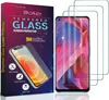 A product box for tempered glass screen protectors, with three screen protectors shown next to it. Produktbild-Vorschau