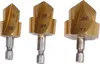 Three gold-colored drill bits with silver shanks are arranged side-by-side against a white background. Voir les images du produit