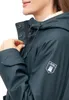 Close-up of a woman wearing a teal rain jacket. Produktbild-Vorschau