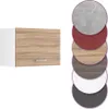A single cabinet with a wood-effect door and a white side, shown next to a stack of color swatches. Náhled obrázku produktu