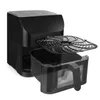 A black air fryer with its basket and grate pulled out. Produktbild-Vorschau